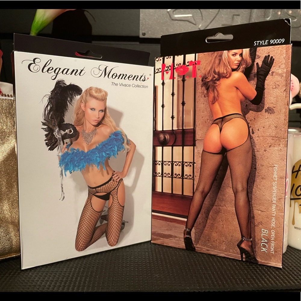 2 pairs suspender fishnet panty hose